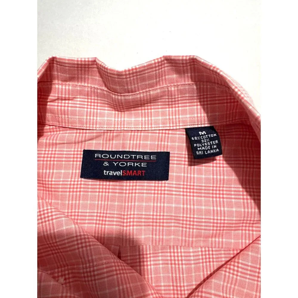 Roundtree & Yorke travel smart mens shirt short sleeve coral salmon summer sizeM